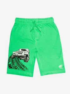 KiddoPanti Boys Green Jeep Printed Pure Cotton Shorts