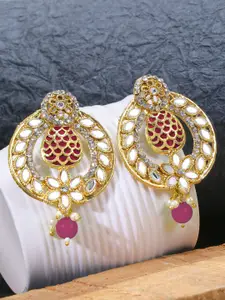 LIVE EVIL Gold-Plated Pink Contemporary Chandbalis Earrings