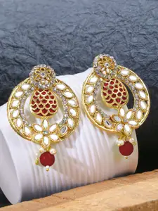 LIVE EVIL Gold-Plated Maroon Contemporary Chandbalis Earrings
