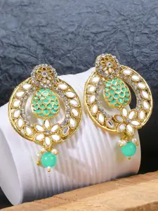 LIVE EVIL Gold-Plated Green Contemporary Chandbalis Earrings