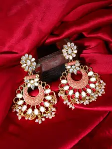 LIVE EVIL Gold-Plated Peach-Coloured Contemporary Chandbalis Earrings