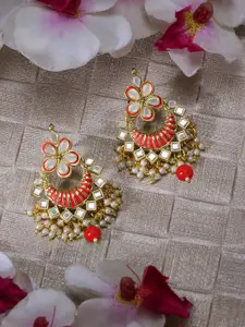LIVE EVIL Peach-Coloured Gold Plated Classic Chandbalis Earrings