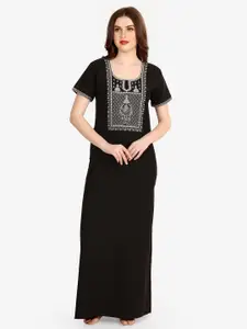 Sand Dune Black & Gold Embroidered Maxi Nightdress