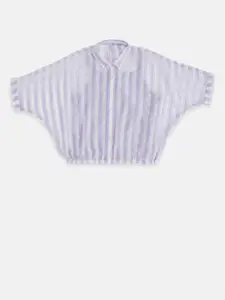Pantaloons Junior Lavender Striped Extended Sleeves Georgette Kaftan Top