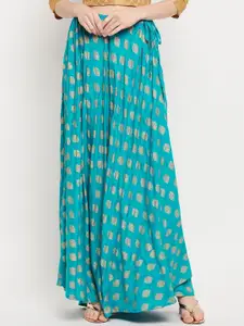 Clora Creation Women Rama Green Printed Maxi Skirts