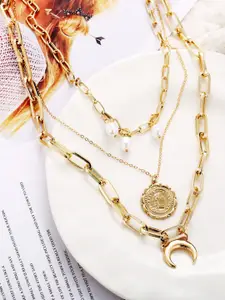 HOT AND BOLD Women Gold-Toned & White Gold-Plated Layered Necklace