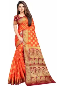 PERFECT WEAR Red & Gold-Toned Woven Design Zari Silk Cotton Banarasi Saree
