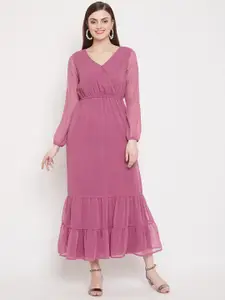 HELLO DESIGN Women Rose Pink Solid V-neck Wrap Dress