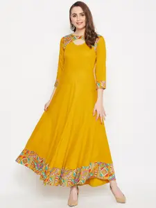 HELLO DESIGN Mustard Yellow Ethnic Anarkali Maxi Dress