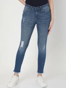 Vero Moda Women Blue Skinny Fit Low Distress Light Fade Jeans
