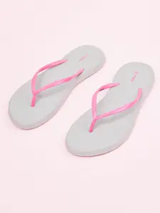 max Women Grey & Pink Solid Thong Flip-Flops