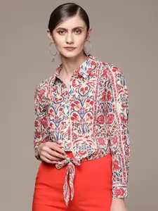 Label Ritu Kumar Women Off White Printed Casual Shirt