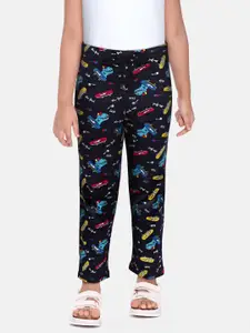 Leading Lady Girls Navy Blue & Red Conversational Print Cotton Track Pants