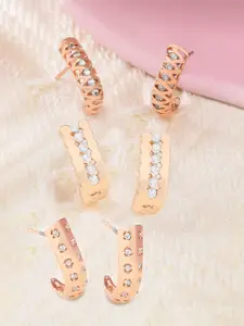 Zaveri Pearls Rose Gold Plated & White Contemporary Half Hoop Earrings