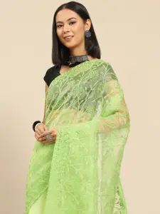 Anouk Green Floral Embroidered Organza Saree