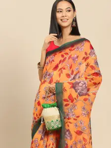 Anouk Mustard Yellow & Red Floral Print Saree