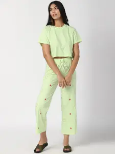 FOREVER 21 Women Green Printed Cotton Night suit