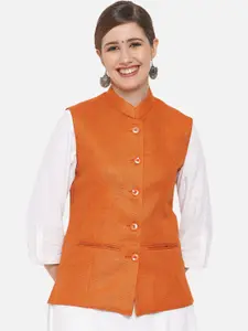 Vastraa Fusion Women Orange Solid Nehru Jackets