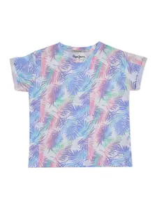 Pepe Jeans Girls Multicoloured Tropical Printed Cotton T-shirt