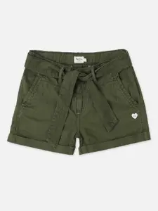 Pepe Jeans Girls Olive Green Solid Cotton Shorts