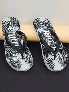 max Men Grey & Black Printed Thongs Flip Flops