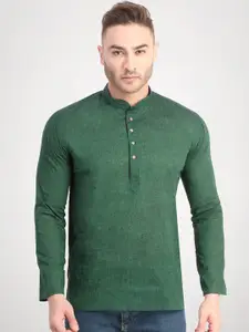 RG DESIGNERS Men Green Solid Handloom Cotton Short Kurta