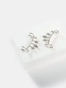 SHAYA Silver-Toned Contemporary Ear-Cuff Earrings