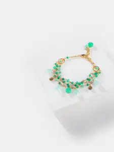 SHAYA Women Gold-Plated & Green Sterling Silver Charm Bracelet