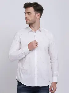 JJAAGG T Men White Classic Printed Pure Cotton Casual Shirt