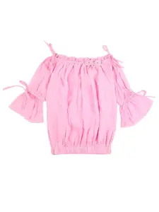 V-Mart Girls Pink Off-Shoulder Blouson Top
