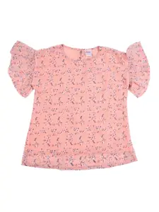 V-Mart Pink Floral Print Georgette Knitted Top