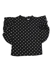 V-Mart Girls Black & White Polka Dots Printed Top