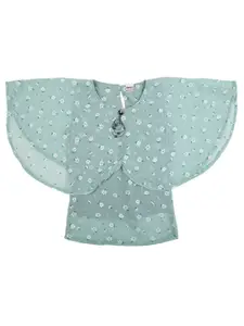 V-Mart Sea Green Print Georgette Knitted Top