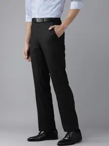Park Avenue Men Black Self Design Mid-Rise Formal Trousers