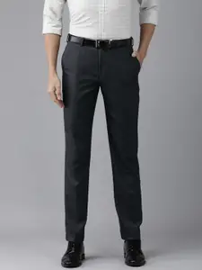 Park Avenue Men Navy Blue Textured Smart Fit Formal Trousers