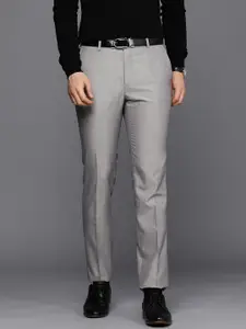 Raymond Men Grey Textured Slim Fit Mid-Rise Formal Trousers