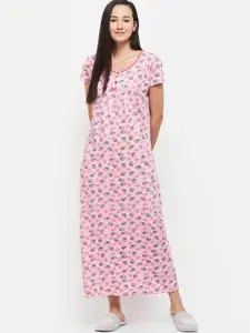 max Pink & Black Conversational Printed Pure Cotton Maxi Nightdress