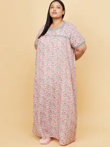 max Women Plus Size Peach-Coloured Printed Maxi Nightdress