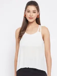 LE BOURGEOIS Women Solid White Halter Neck Cami Top