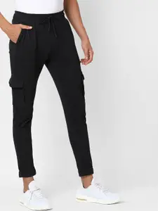 Campus Sutra Men Black Solid Cotton Track Pants