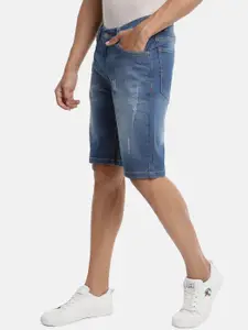 Campus Sutra Men Navy Blue Washed Denim Outdoor Denim Shorts