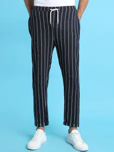 Campus Sutra Men Navy Blue Striped Printed Track Pants