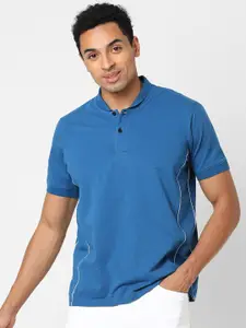 Campus Sutra Men Blue Polo Collar Outdoor T-shirt
