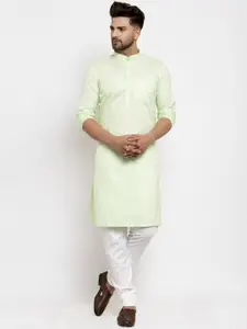Kaifoo Men Sea Green Solid Mandarin Neck Straight Kurta with Churidar
