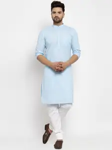 Kaifoo Men Sea Green Solid Mandarin Neck Straight Kurta with Churidar
