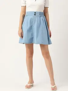 DressBerry Women Blue Denim Pure Cotton Flared Fit Mini Skirts