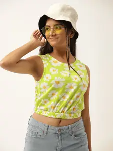 DressBerry Teen Girls Neon Green & White Floral Print Blouson Top