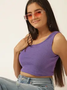 DressBerry Teen Girls Purple Solid One Shoulder Tank Top
