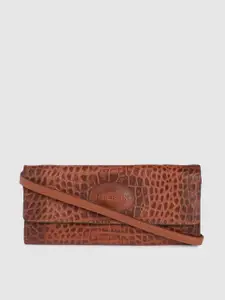 Hidesign Women Tan Brown Croc Textured Leather Two Fold Wallet
