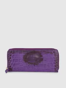 Hidesign Women Purple Animal Textured Leather Zip Around Wallet